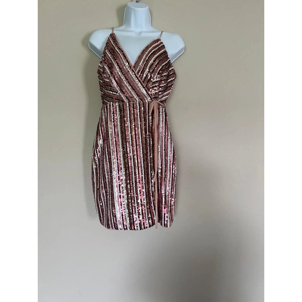 Sequin Mini Dress Pink Gold Striped Size 8‎